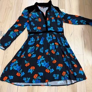 Maje Black Dress with Blue and Orange Floral Pattern